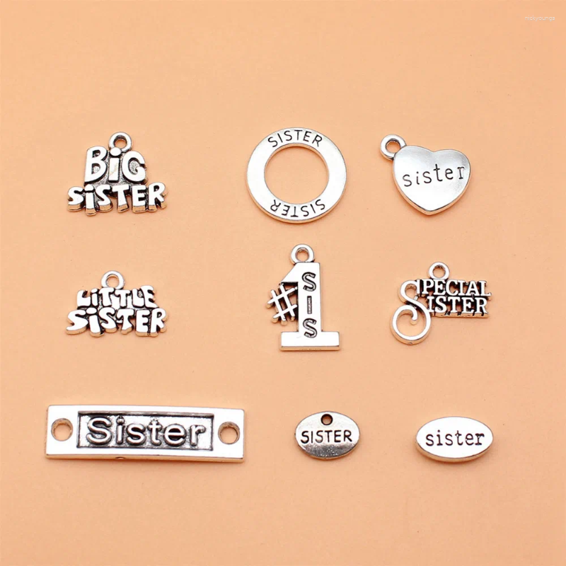 Charms 9pcs/lot Antique Silver Color Sister Collection For Jewelry Making Ornaments