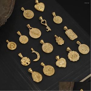 Encantos Amet Mágico Símbolo de la suerte Luna Clave Moneda Cruz Colgante Joyería 18K Chapado en oro Regalos de acero inoxidable para mujeres Entrega de gota Fin Otya4