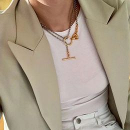 Charms Amorita boutique Fashion abbinato colore oro Circle locker collana a doppio strato a catena lunga 230727