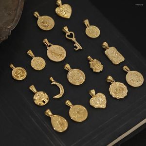 Breloques amulette magique symbole porte-bonheur, clé de lune, pièce de monnaie, pendentif croix, bijoux plaqué or 18 carats, cadeaux en acier inoxydable pour femmes