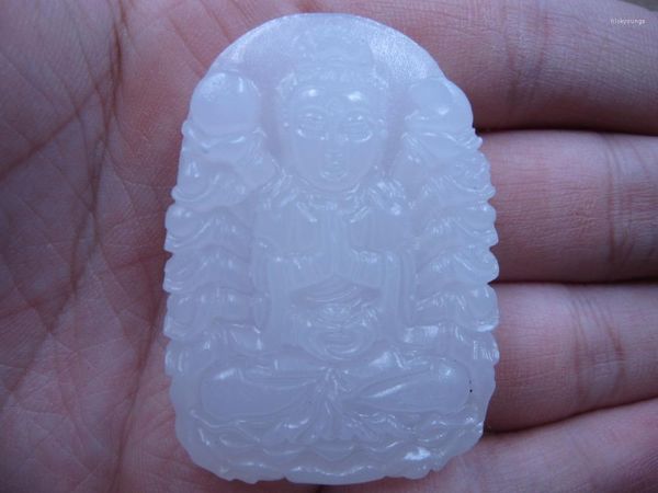 Charmes Amulette Statue Naturel Jade Calcite Blanc Amoureux Pendentif Collier Kwan-yin