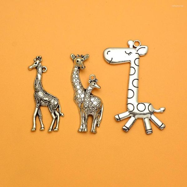 Charmes Antique Argent Plaqué Girafe Animaux Zoo Maman Bébé Pendentifs Pour Diy Bijoux Fournitures En Vrac En Gros Articles Petite Entreprise