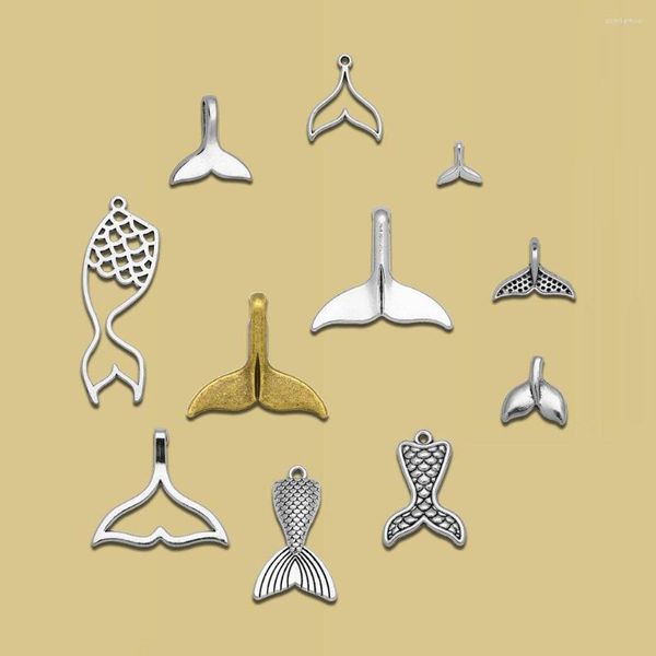 Dijes antiguos plateados sirena ballena delfín cola de pez colgantes para Diy fabricación de joyas accesorios artículos al por mayor a granel