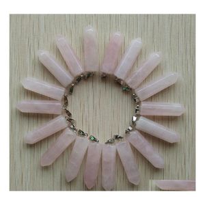 Breloques assorties en pierre naturelle, pendentifs en quartz rose, pointe hexagonale, pour la fabrication de bijoux, pierres précieuses, livraison directe Fin Dhyll