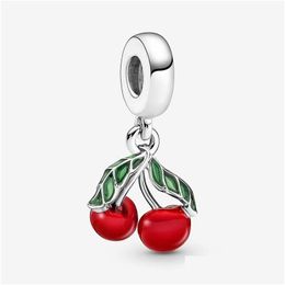 Charms Asymétrique Cherry Fruit Dangle Charm Pandoras 925 Sterling Sier Bijoux de luxe Rouge Set Bracelet Making Designer Collier Pend Otegw