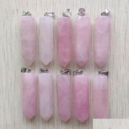 Charms Beautif Amatista Natural Cuarzo Rosa Cristal Blanco Fluorita Labradorita Pilar De Piedra Colgante Para La Fabricación De Joyas 39Mmx Dhgarden Dhtxr