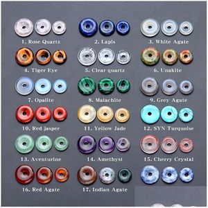 Charms Big Hole Circle Beads Peace Healing Cuarzo Crystal Stone Gogo Donut Colgantes para la fabricación de joyas 12Mm 14Mm 16Mm Drop Delivery Dhjqt