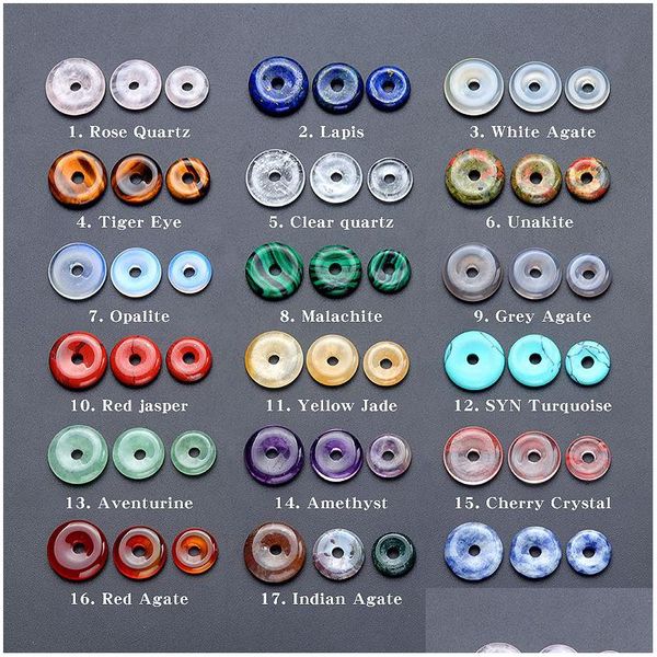 Charms Big Hole Circle Beads Peace Healing Cuarzo Crystal Stone Gogo Donut Colgantes para la fabricación de joyas 12Mm 14Mm 16Mm Drop D Dhgarden Dhy4G