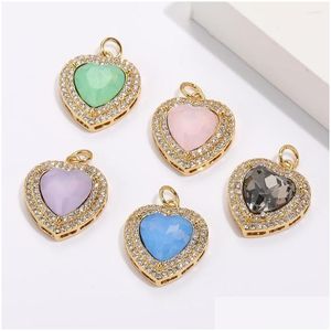 Charms Grand coeur de Zircon pour la fabrication de bijoux fournitures Boho couleur or charme bricolage boucles d'oreilles collier Bracelet porte-clés accessoires Drop Del DH52U