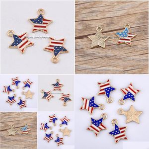 Charms Bk 200 Unids / lote Esmalte Bandera Americana Estrella Colgante Patriótico 16X15 Mm Bueno Para La Fabricación De Joyas Hechas A Mano Drop Delive Dhxtb