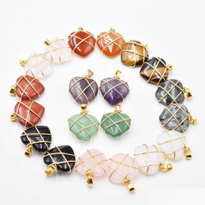 Charms Bk Gold Wire Wrap Hart Agaat Kristal Stenen Hanger Voor Sieraden Maken Drop Levering Bevindingen Componenten Dhgarden Dhygw