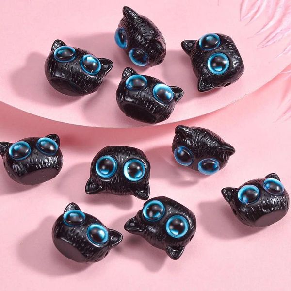 Breloques noires chaton mignon, Imitation ébène, petits yeux, petit chat sauvage, accessoires de bricolage animés, perles faites à la main