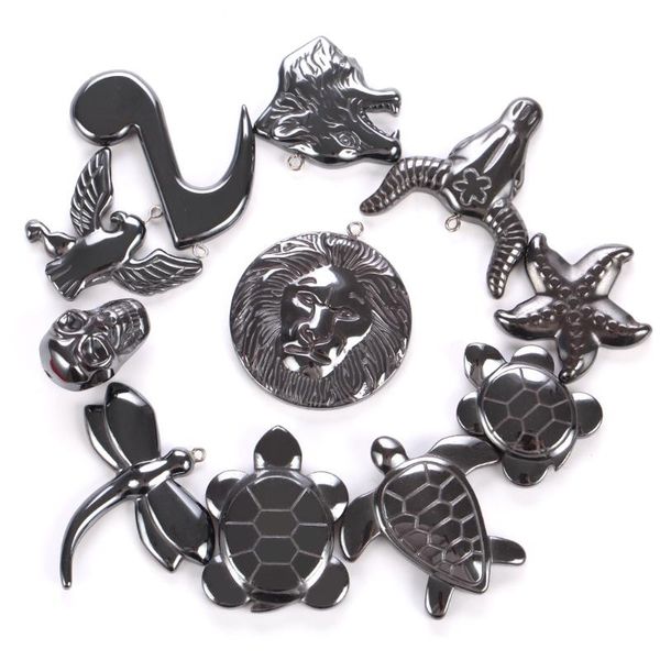 Breloques en pierre d'hématite noire, pendentif étoile ronde, cœur Animal pour la fabrication de bijoux, accessoires de collier à faire soi-même