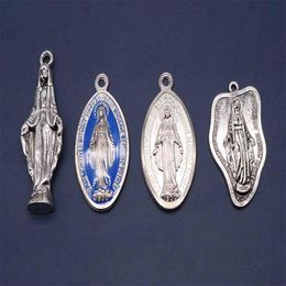 Charms Azul Católica Virgen María Sagrado Corazón Medalla Maravillosa Bracele Medalla DivinaCharms