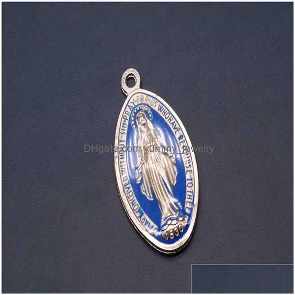 Charms Bleu Catholique Vierge Marie Sacré-Cœur Wonderf Médaille Bracele Divine Médailles Drop Livraison Bijoux Résultats Composants Dhzv3