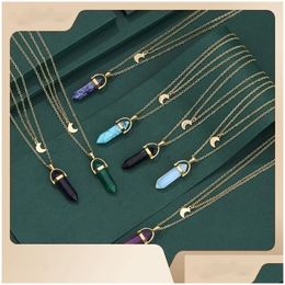 Charms Bohême Opale Colonne Hexagonale Pierre Quartz Lune Collier Ras Du Cou Mode Pendentif En Cristal Pour Femmes Bijoux Drop Delive Dhgarden Dhcsh