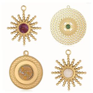 Breloques Boho soleil Rosette miroir poli en acier inoxydable 316, breloque tigre jaune, pierre naturelle semi-précieuse, pendentif de bijoux