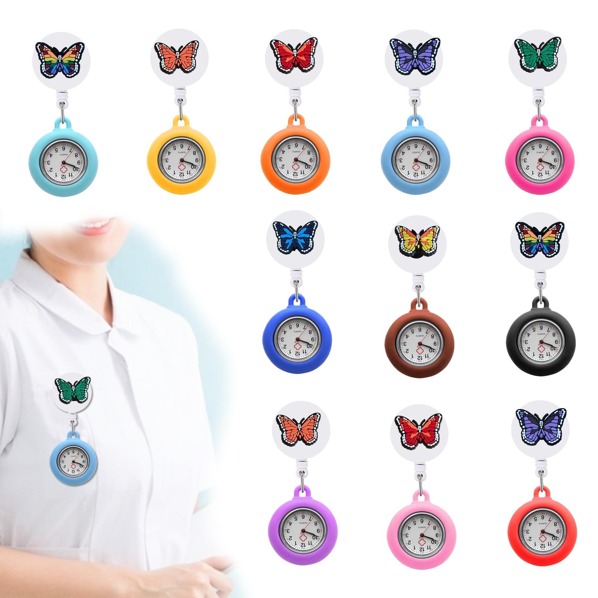 Charms Butterfly Clip Pocket Watches Fob Hang Medicine Clock Nurse Watch on Watche For With SILE CASE RÉTRACTIVE CADEAUX ÉTUDIANTS DROP D OTTUH