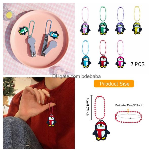 Charms Cartoon Penguin Series Keychain Key Ring Ball Ball Bead Keychains Fashion Keyrings Car For Women Girls Sac Drop Livrot Otgjr