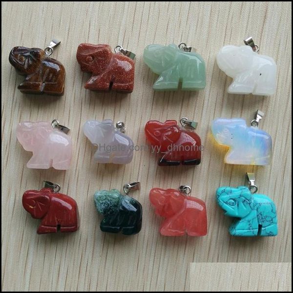 Encantos tallados en forma de elefante Surtido de dijes de piedra natural Colgantes de cristal para collar Accesorios Fabricación de joyas Entrega de gota 202 Dh2R0