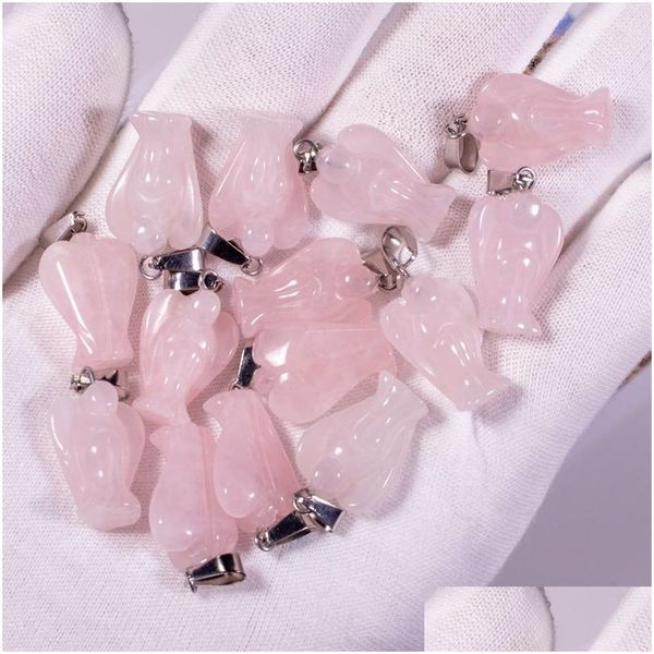 Charms Chakra Piedra natural Charm Rose Cuarzo Crystal Angel Colgantes Chakras Gem Fit Pendientes Collar Fabricación Surtido Drop Delivery Dh2Nl