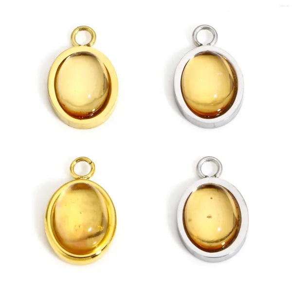 Charmes Champagne ovale pierre naturelle écologique placage sous vide pendentifs en acier inoxydable pour la fabrication de bijoux résultats de boucles d'oreilles bricolage