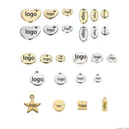 Charms Charms 100 stuks aangepaste laser gegraveerde naam roestvrij staal gepersonaliseerde tags op maat voor doe-het-zelf ketting hanger 230706 Drop Deliv Dhvjn