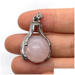 Charms Charms Hand Hold Natural Crystal Stones Round Tiger Eye Black Onyx Rose Quartz Stone Ball Charm Beads Hangers voor sieraden Maki Dhkod