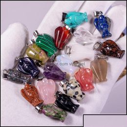 Charms Charms Bijoux Résultats Composants Pierre Naturelle Ange Rose Quartz Tigres Oeil Opale Pendentifs Cristal Clair C Dhbgj Drop Livrer Otvp9