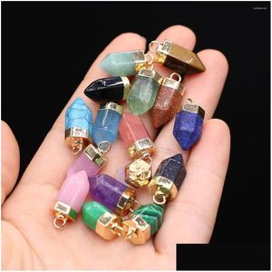 Charmes Breloques pierre naturelle tête De crayon améthystes pendentif Lapis Lazi oeil De tigre Quartz Rose pour la fabrication De bijoux collier à faire soi-même 1 pièce goutte De Dhdz7