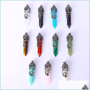 Charms Charms Natural Stone Pendants for Necklace Dames Mens Plum Blossom Crystal Hexagonal Column Diy Sieraden Making 6 8Jy J2B Drop DH3QA