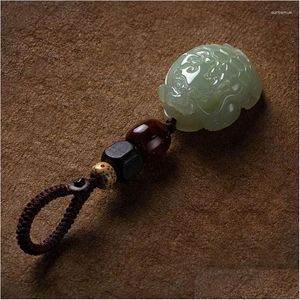 Charms Charms Qn Chine-Chic Hetian Jade Dragon Tortue Porte-clés Mens Voiture Pendentif Femmes Accessoires De Mode Drop Livraison Bijoux Juif Dhi1P