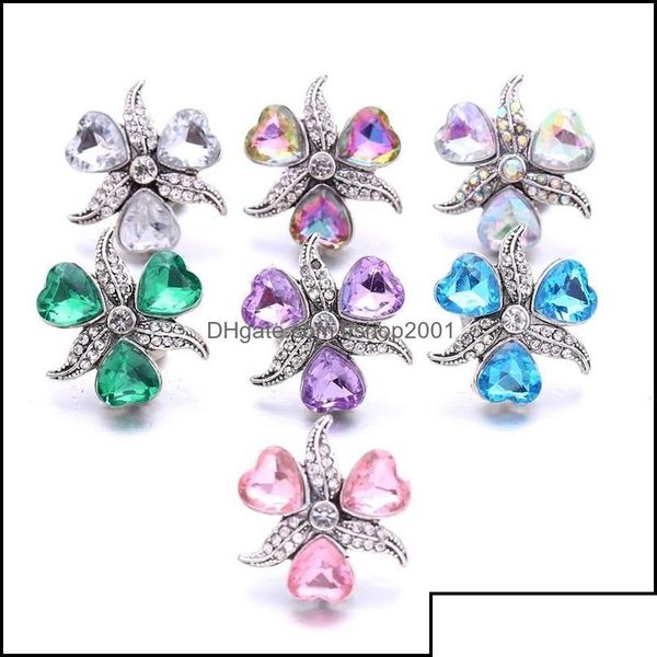 Charms Charms Venta al por mayor Crystal Heart Sier Color Botón a presión Mujeres Joyería Hallazgos Rhinestone 18 mm Metal Snaps Botones DIY Brace Ffsh Dhac9