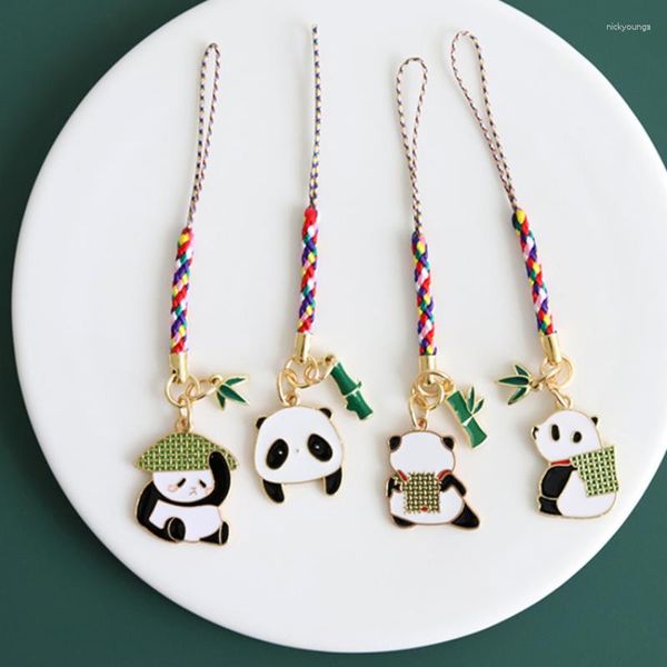 Charms Chinoiserie estilo lindo Panda bambú colgante Anti pérdida cordón teléfono móvil encanto