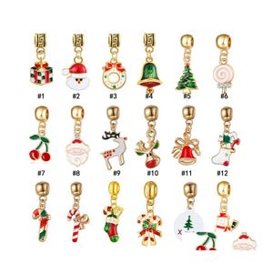 Charms Christmas Email Large Hole kralen Charm Tree Santa Claus Garland Bell Hanger voor armband mode sieraden maken druppel delive otuhw