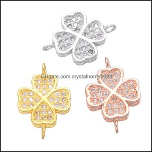 Charms Classic Cz Micro Pave Double Hook Clover Charm Hanger voor armband maken Drop Delivery Sieraden bevindingen Componenten Otdh1