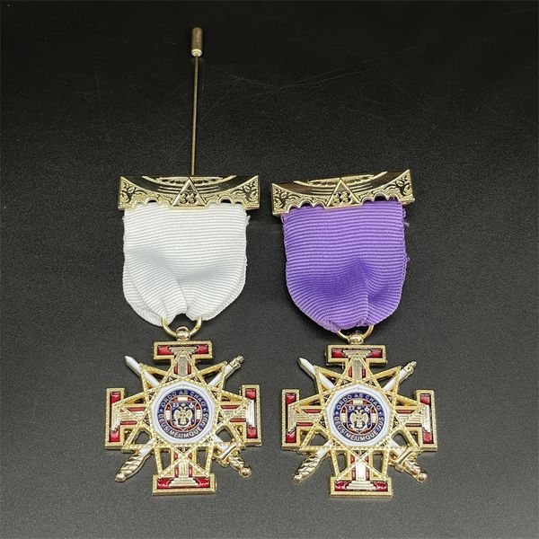 Charmes Classique Ruban Maçonnique Médaille Double Tête Aigle 33 Badge Vintage Maçon Franc-Maçon Broche Épinglettes Fine Bijoux Cadeaux Souvenir 231214