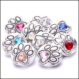 Charms Colorf Crystal Dog Paw Sier Col Snap knop Charms Women Sieraden Bevindingen Pet Loved Rhinestone 18mm metalen Snaps Dhseller2010 DHTDC