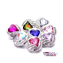 Charms colorf hart sier kleur snap knop vrouwen sieraden bevindingen heldere strass 18 mm metalen snaps knopen diy armband familie lov dh9km