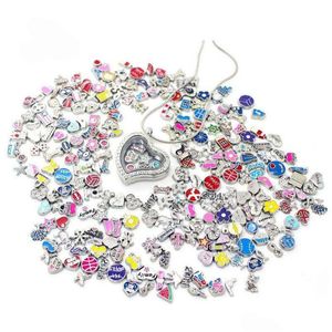 Charms Colorf afbeeldingen100pcs/lotstijlen gemengde ontwerpen zwevende medelid Charmlegering voor glazen wonen Landetten Sieraden Diy Drop levering F Dhifn