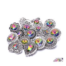 Charms Colorf Rainbow Crystal Vintage Sier Couleur Snap Bouton Femmes Bijoux Résultats Brillant Strass 18Mm Métal Snaps Boutons DIY B Dhxp8