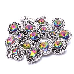 Charms Colorf Rainbow Crystal Vintage Sier Col Snap Button Women Sieraden Bevindingen Bright Strijnstone 18 mm Metalen Snaps Knopen Diy B DH5GM