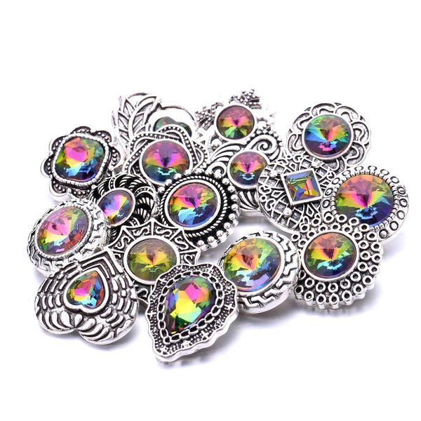 Charms Colorf Rainbow Crystal Vintage Sier Color Botón Snap Button Women Jewelry Finces