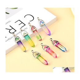 Charms Colorf Rainbow Glass Hexagon Prism Pilaar Pendanten voor sieraden maken DIY ketting oorbellen geschenk Dhseller2010 Drop levering F DHO8H