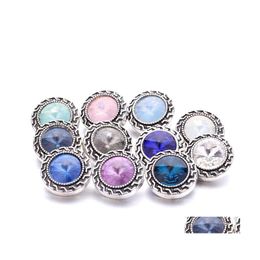 Charms Colorf Retro Sier Color Botón a presión Mujeres Joyas Hallazgos Brillante Rhinestone 18Mm Broches de metal Botones Diy Pulsera Drop Deliv Dhss5