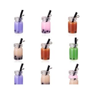 Encantos Resina Creativa Perla Leche Té Burbuja Fruta Jugo Copa Botella Colgante Para Joyas Hallazgos Diy Pendientes Collar Llavero Gota Otqyh