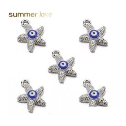 Charmes Crystal Starfish charme Eyes Pendants pour bracelet Collier Bijoux Alloy Metal Design Simple Faire des accessoires en gros Dro Othw7