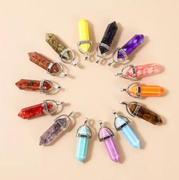 Charms Crystal Stone Gravel Ravel Ravel Wrapped Dubbel Pointed Hexagon Prism Form Pendants for Healing Crystals Stones Stones ketting sieraden D DHP6Z