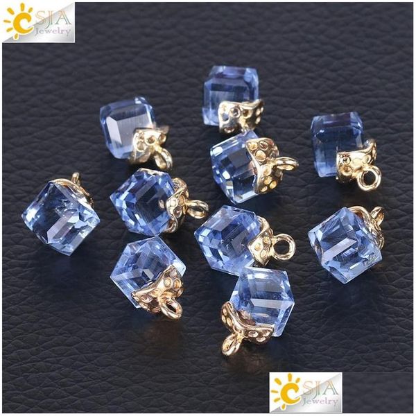 Charms Csja 10Pcs Hallazgos de joyería Cubo facetado Granos sueltos de vidrio 13 Color Forma cuadrada 2Mm Agujero Grano de cristal austriaco para pulsera Dhytg