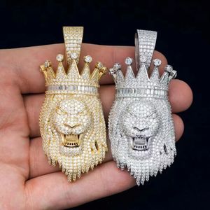 Breloques pendentif personnalisé glacé tête de Lion couronne diamant 925 en argent Sterling Baguette VVS Hip Hop bijoux fins 230901